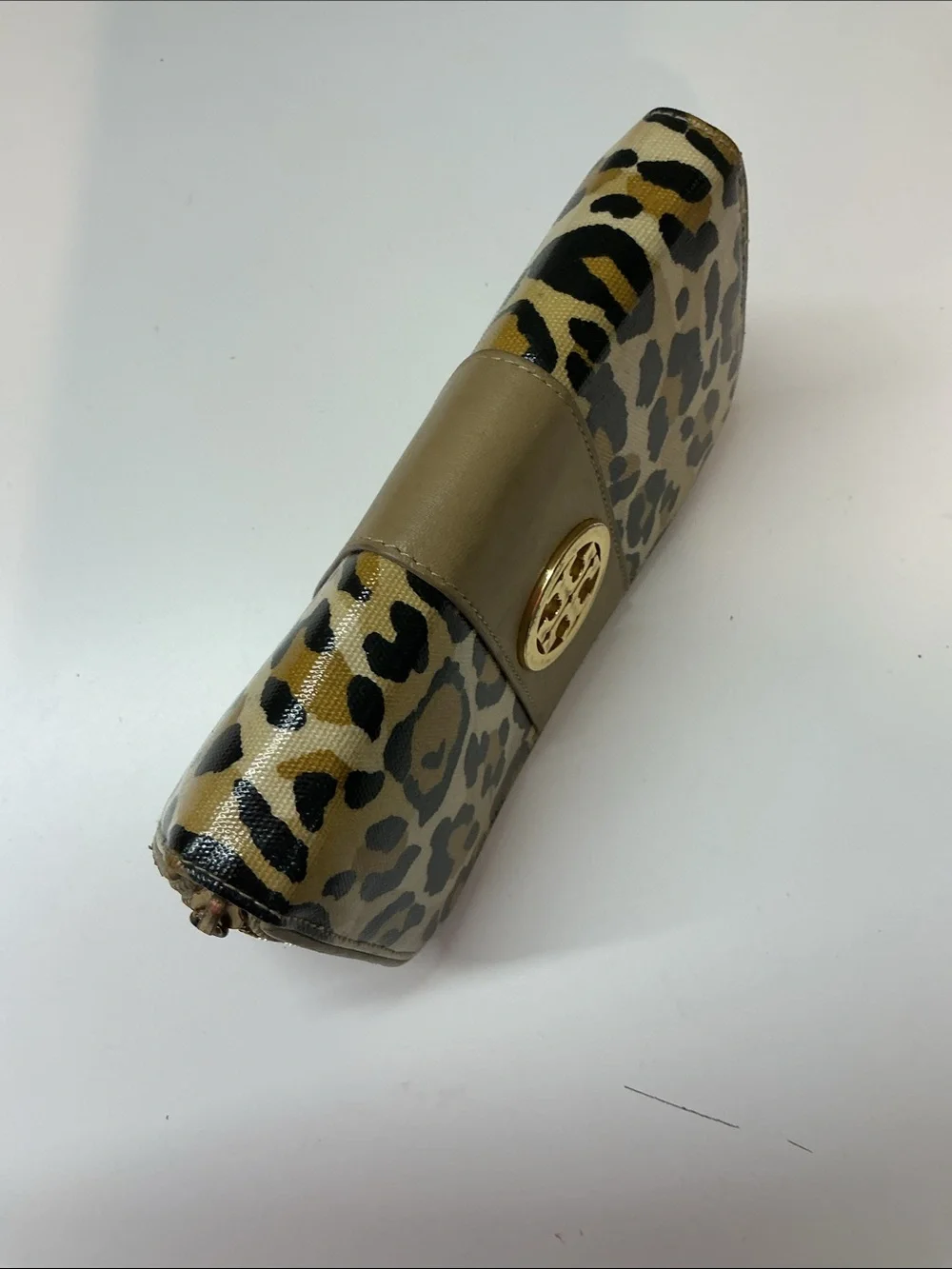 Tory Burch Leopard Print Zip Around Continental Wallet Gold Medallion Logo